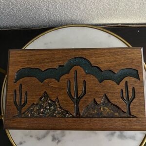 Vintage Shirlbud Southwestern Keepsake Wood Box Trinkets Inlaid Turquoise Stones